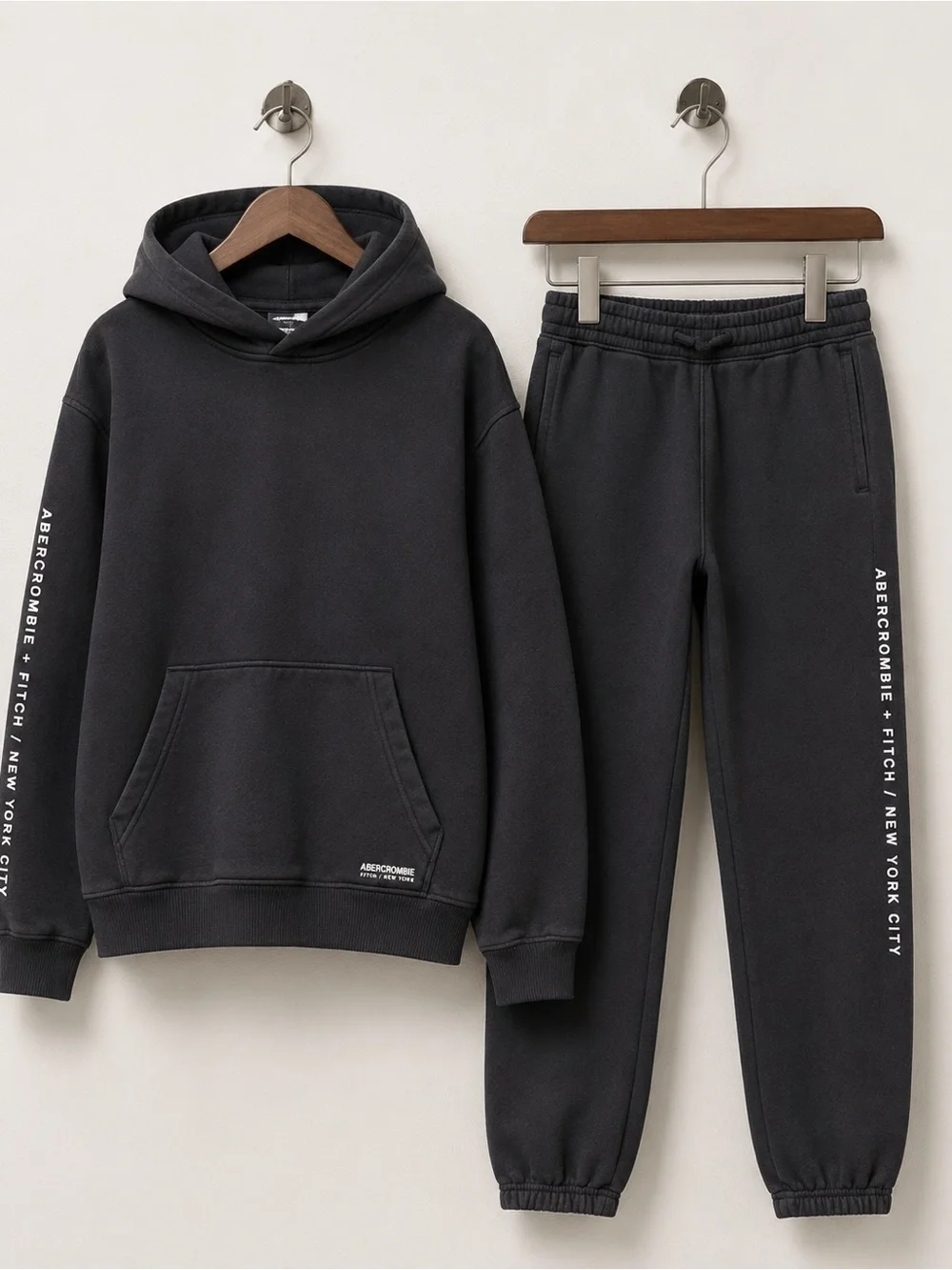 Abercrombie Kids Chsrcoal Logo Ski Print Sweatsuit Hoodie Jogger Pants Sz 13/14